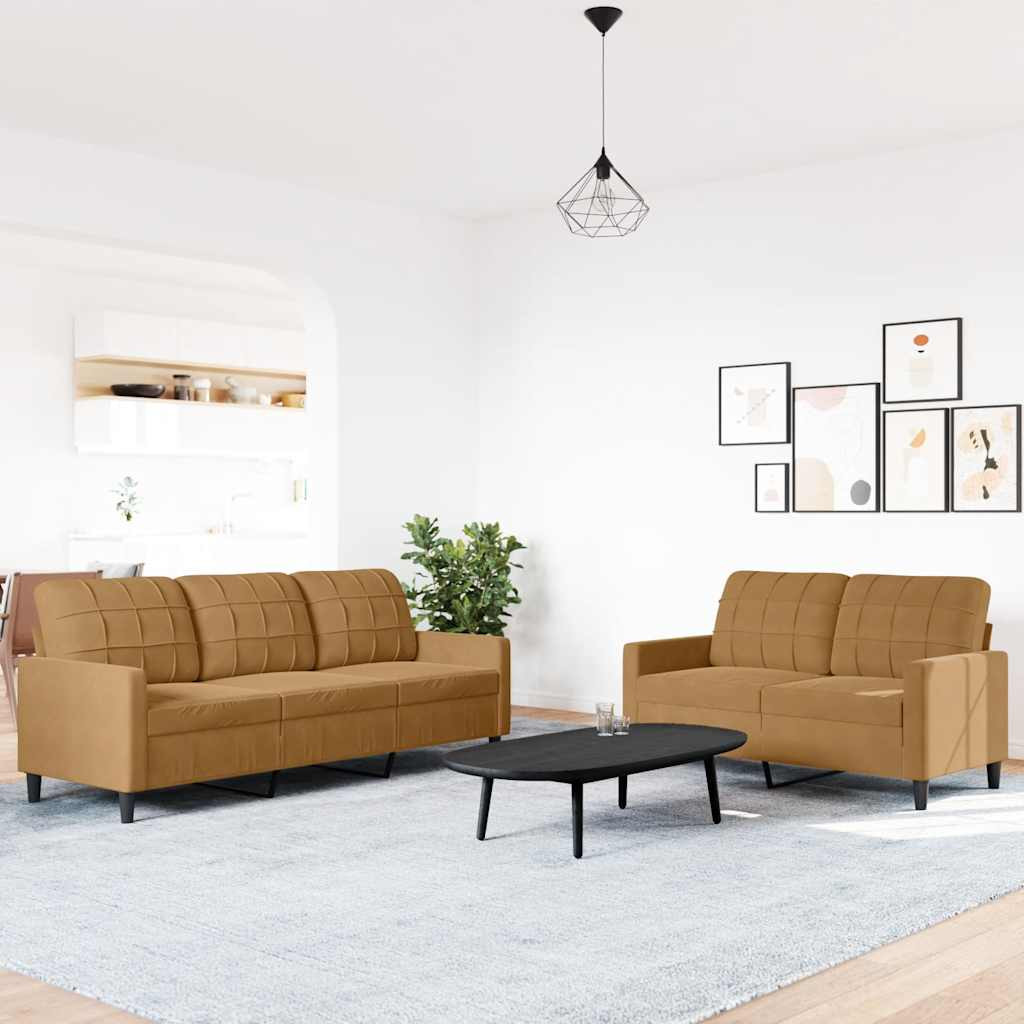 vidaXL 2-tlg. Sofagarnitur mit Kissen Braun Samt