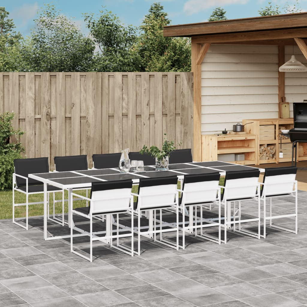 vidaXL 11-tlg. Garten-Essgruppe mit Kissen Weiß Textilene