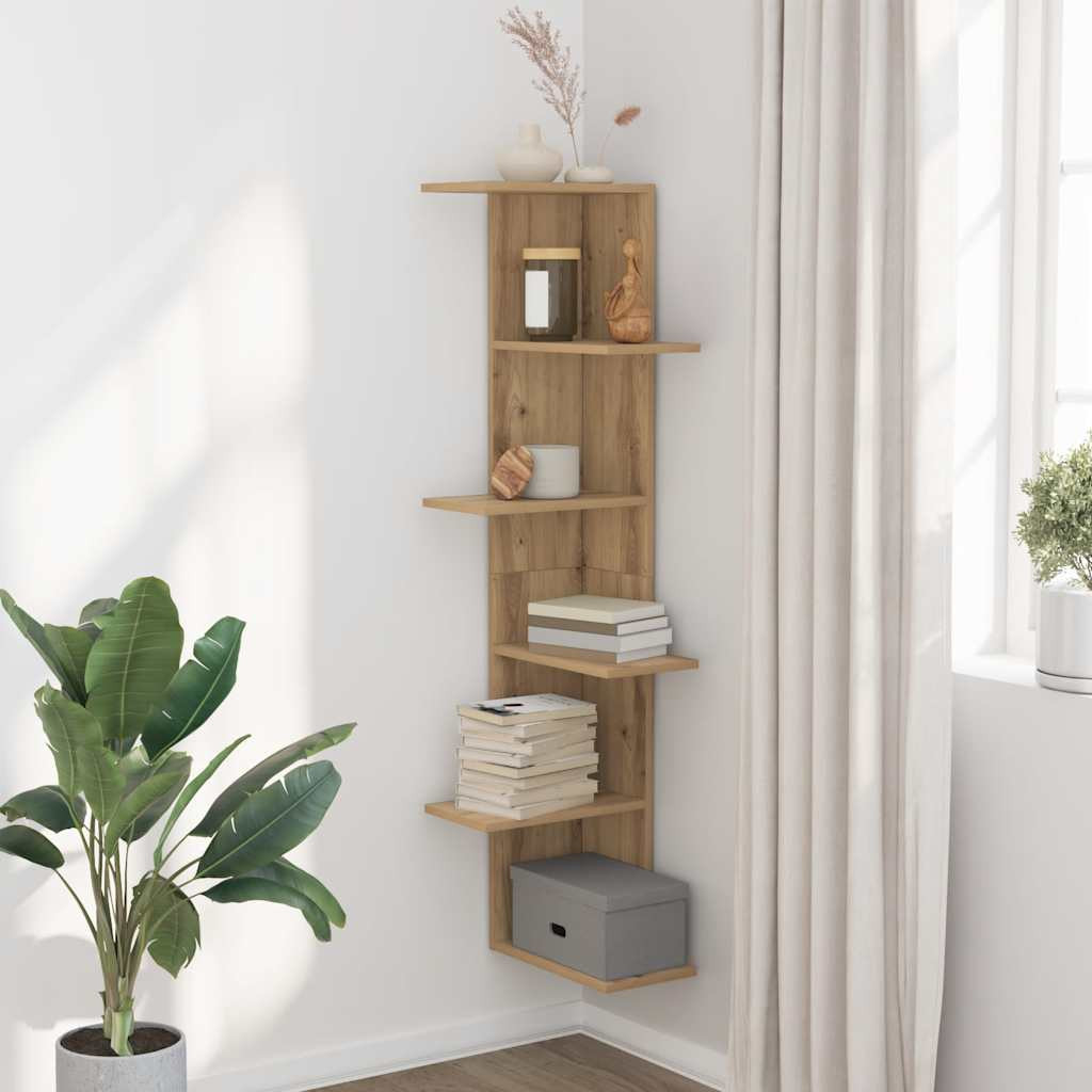 vidaXL Wand-Eckregal Artisan-Eiche 36,5x36,5x140 cm Holzwerkstoff