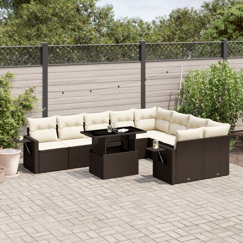vidaXL 10-tlg. Garten-Sofagarnitur mit Kissen Braun Poly Rattan
