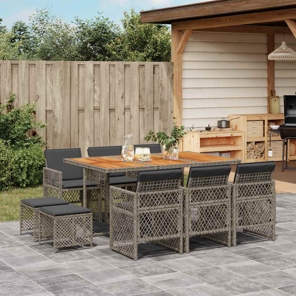vidaXL 11-tlg. Garten-Essgruppe mit Kissen Grau Poly Rattan