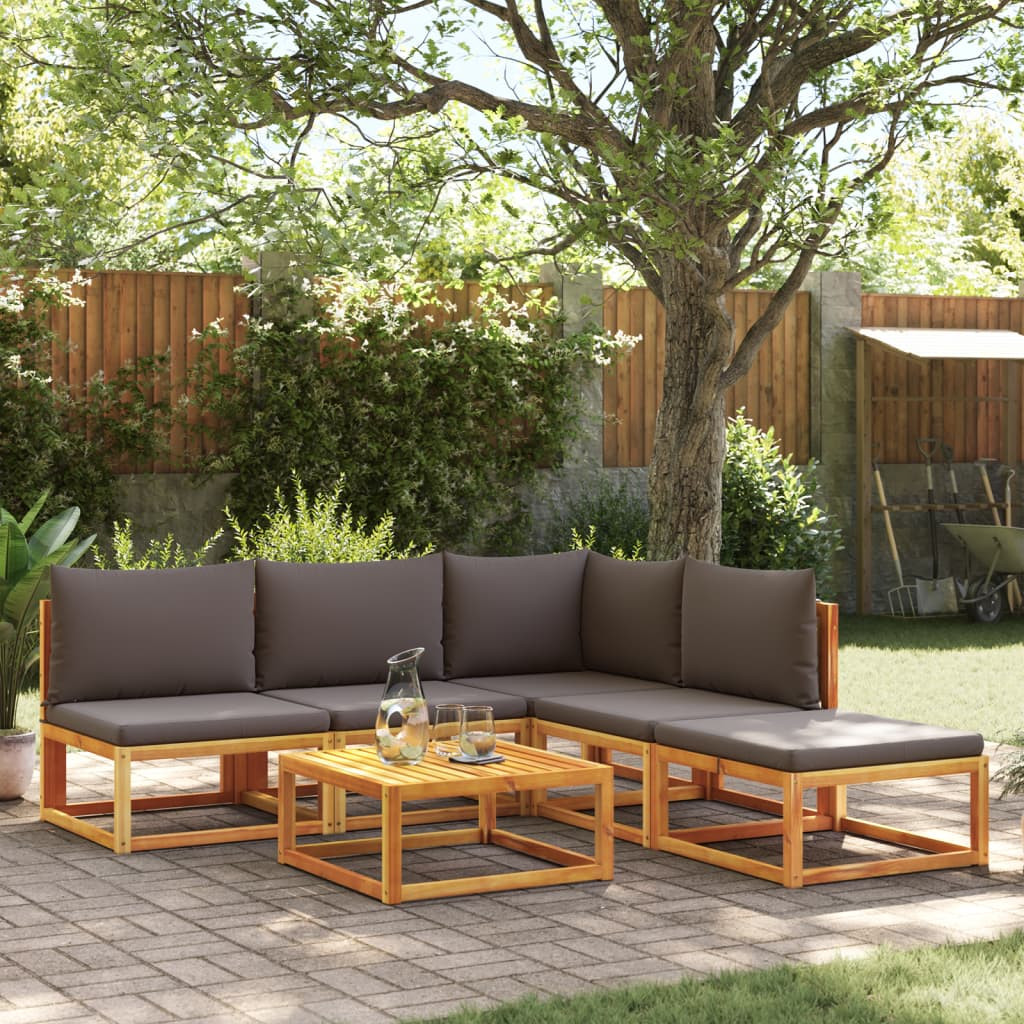 vidaXL 6-tlg. Gartensofa-Set mit Kissen Holz Akazie & Seil