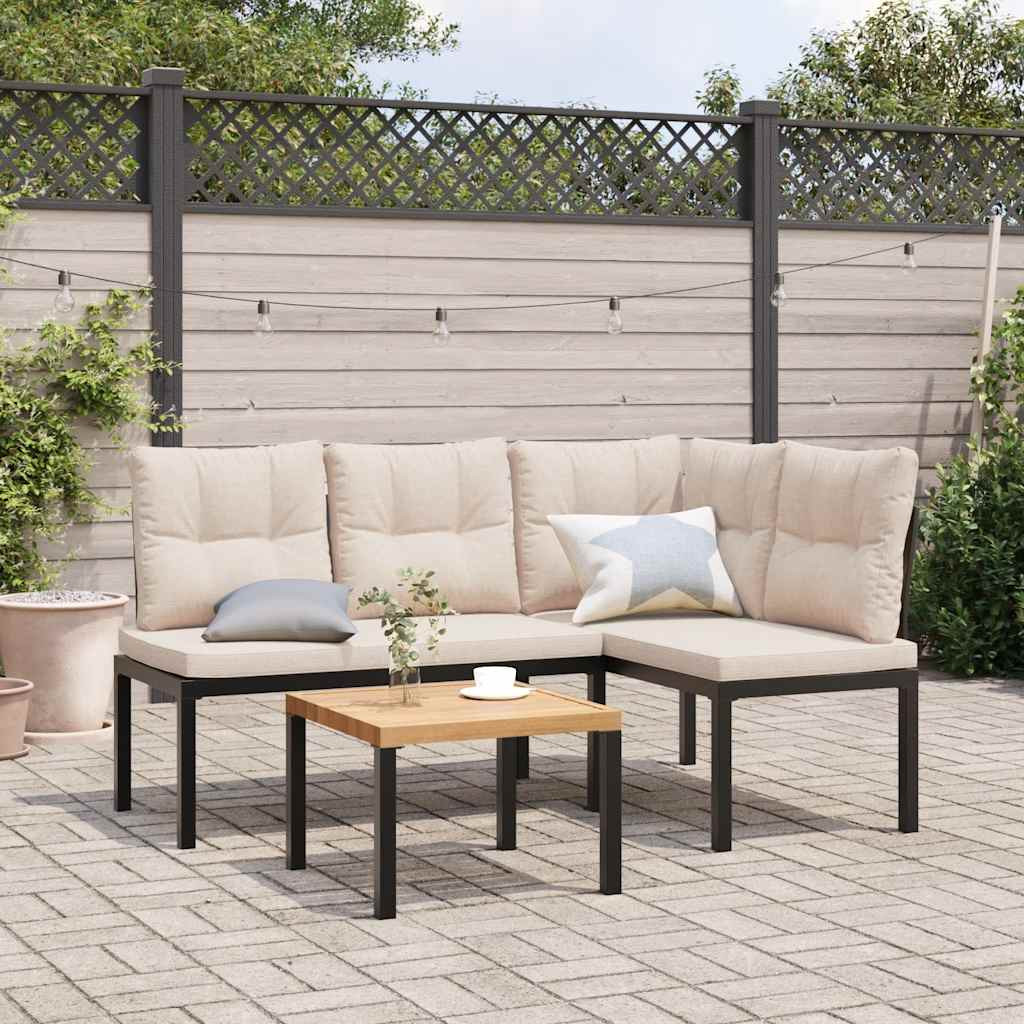 vidaXL Gartenbänke mit Kissen 2 Stk. Schwarz Pulverbeschichteter Stahl