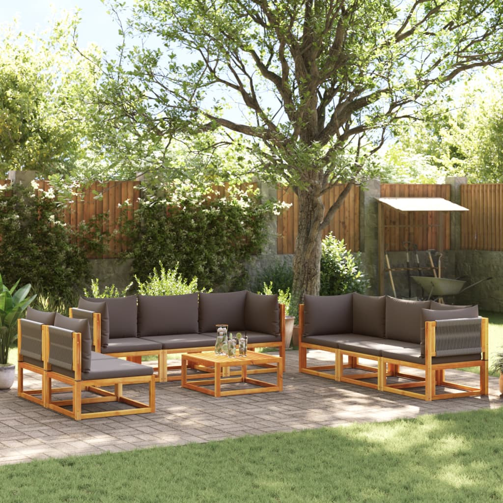 vidaXL 9-tlg. Gartensofa-Set mit Kissen Holz Akazie & Seil
