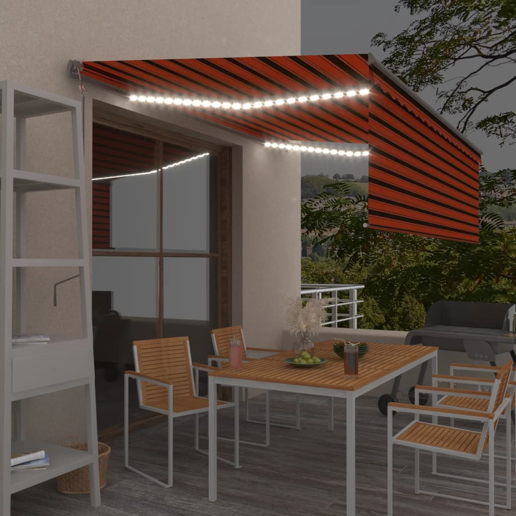 vidaXL Markise Automatisch mit Rollo LED Windsensor 4x3 m Orange Braun