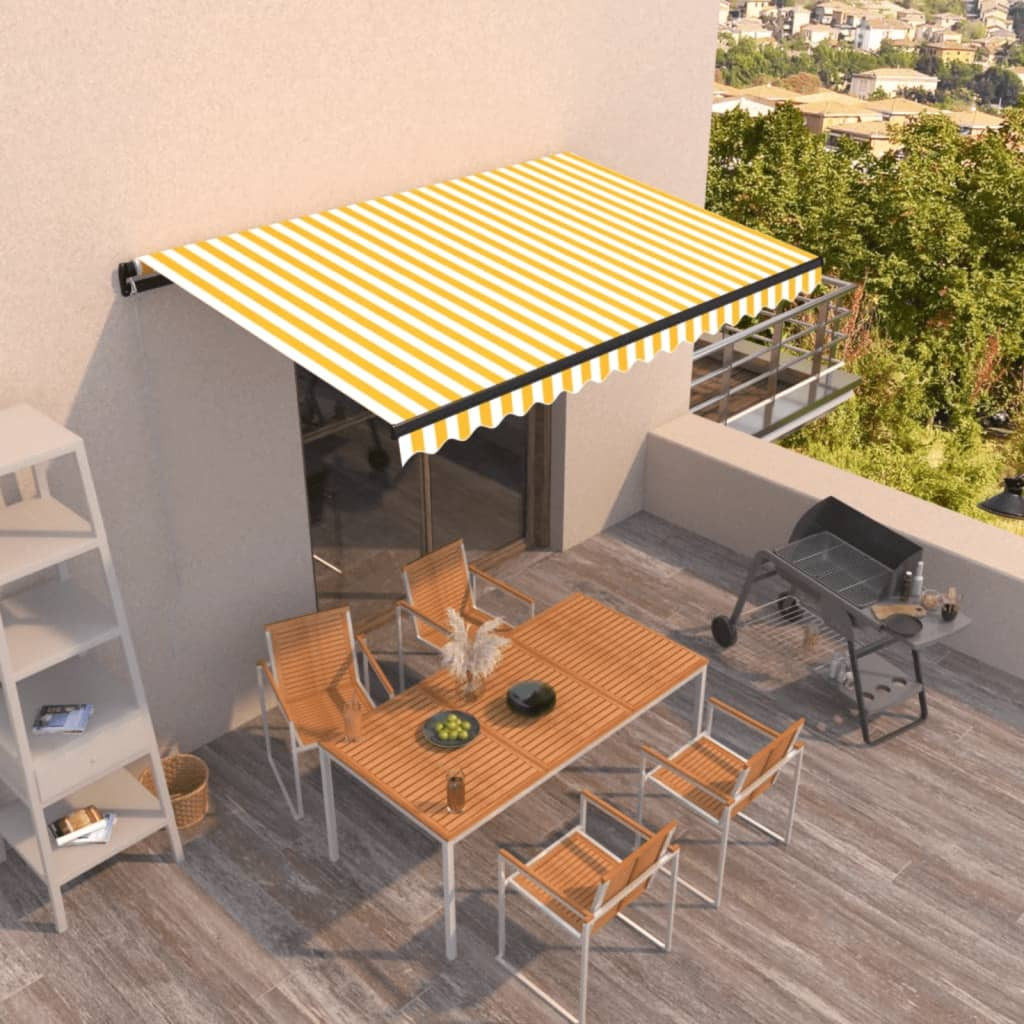 vidaXL Markise Manuell Einziehbar 450x350 cm Gelb und Weiß