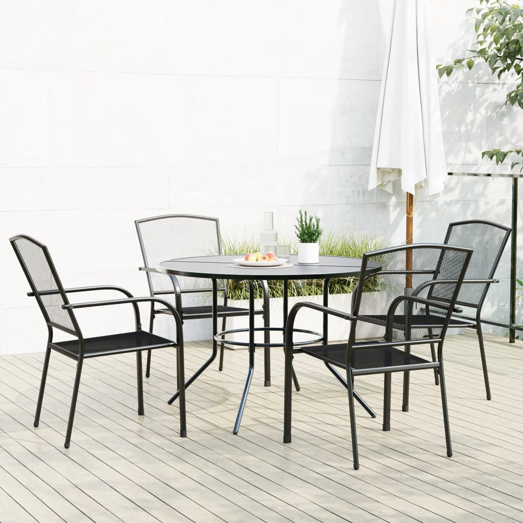 vidaXL Gartenstuhl-Set 5-tlg. Stapelbar Pulverbeschichteter Stahl
