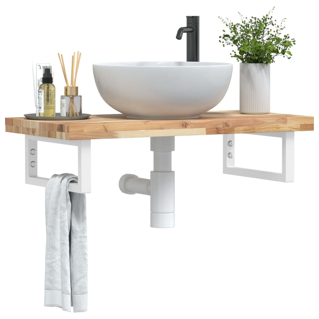 vidaXL Waschbeckenregal Wandmontage Stahl und Akazienholz