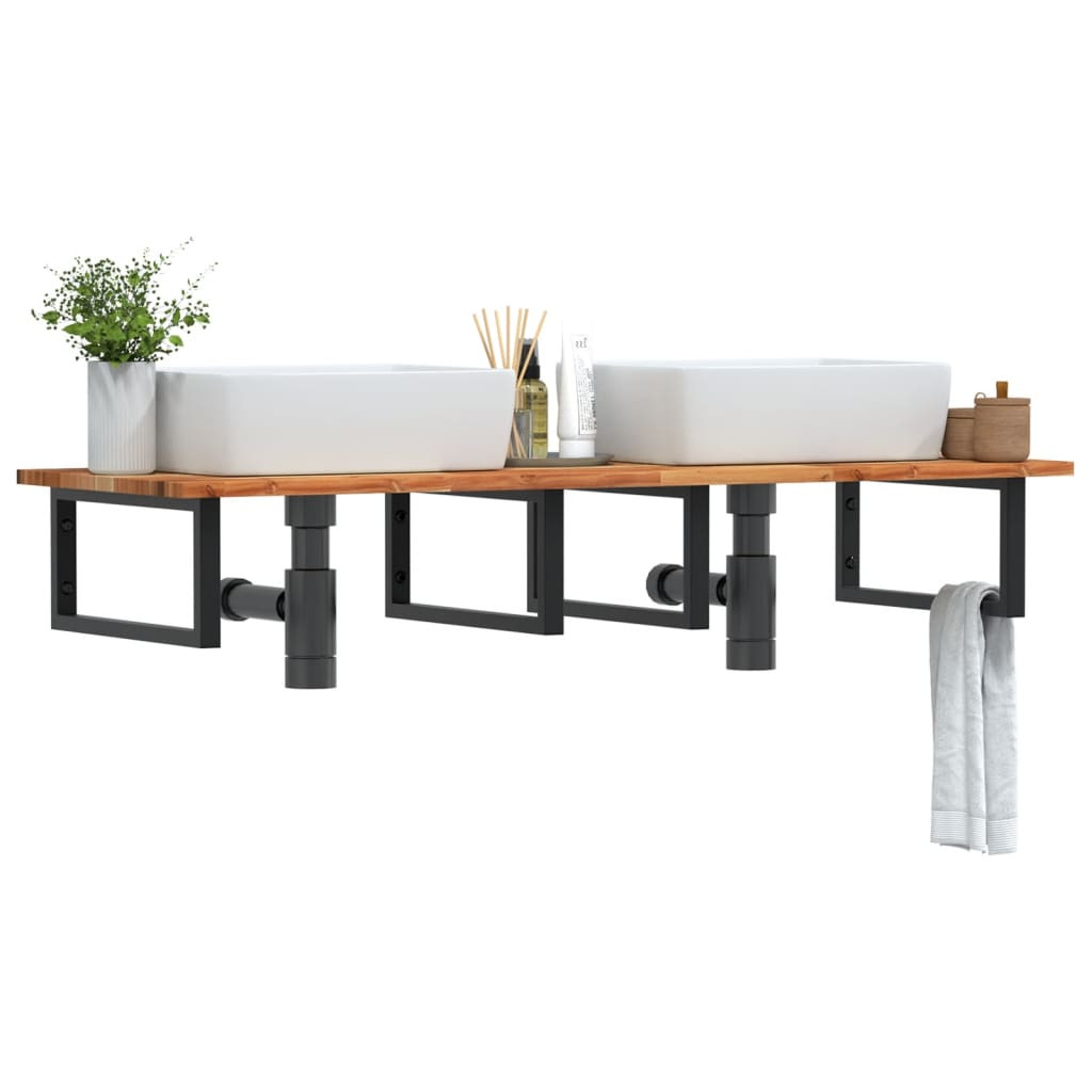 vidaXL Waschbeckenregal Wandmontage Stahl und Akazienholz
