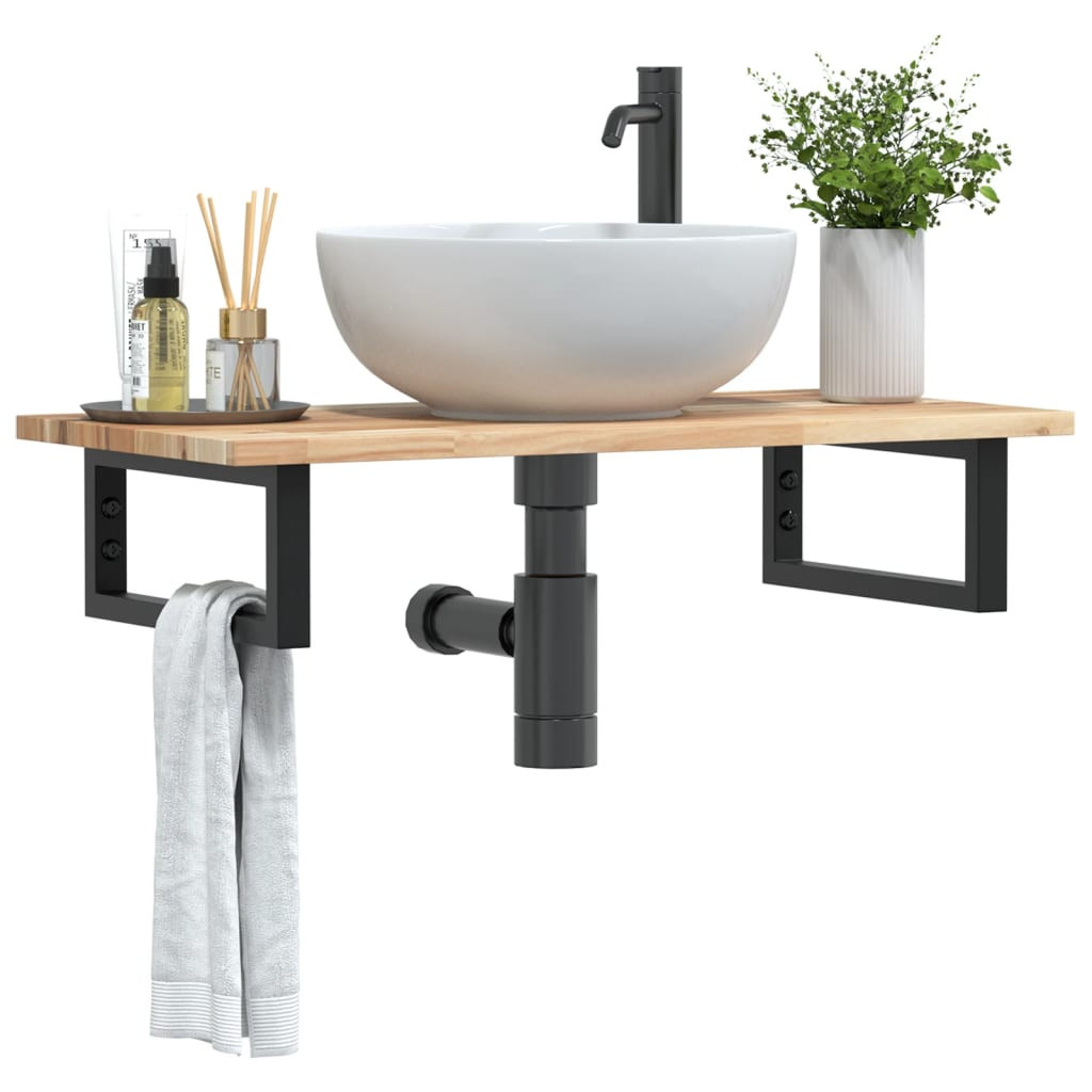 vidaXL Waschbeckenregal Wandmontage Stahl und Akazienholz