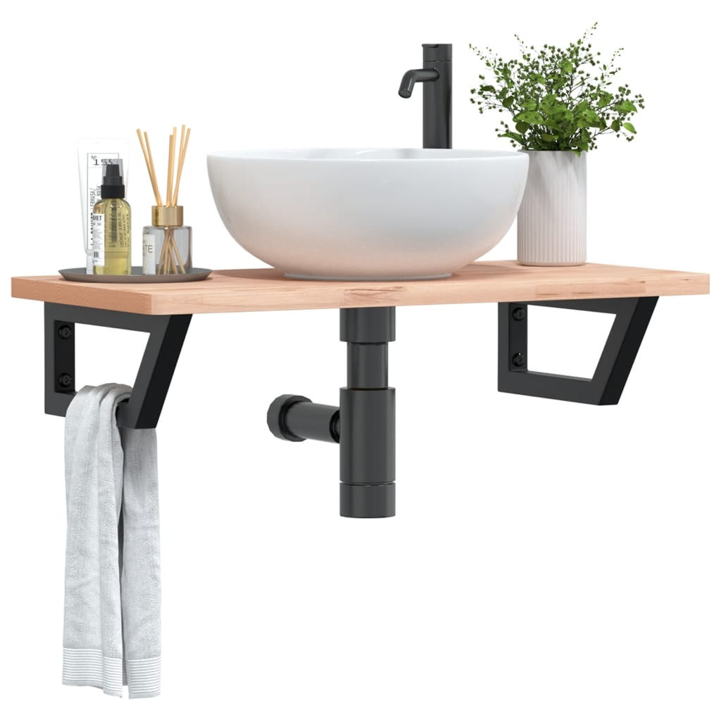 vidaXL Waschbeckenregal Wandmontage Stahl und Massivholz Buche