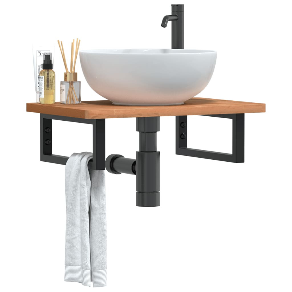 vidaXL Waschbeckenregal Wandmontage Stahl und Massivholz Buche