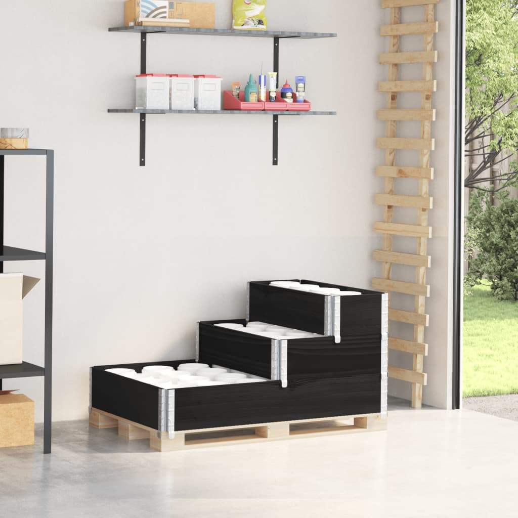 vidaXL Paletten-Aufsatzrahmen 3-fach Schwarz 120x80 cm Massivholz