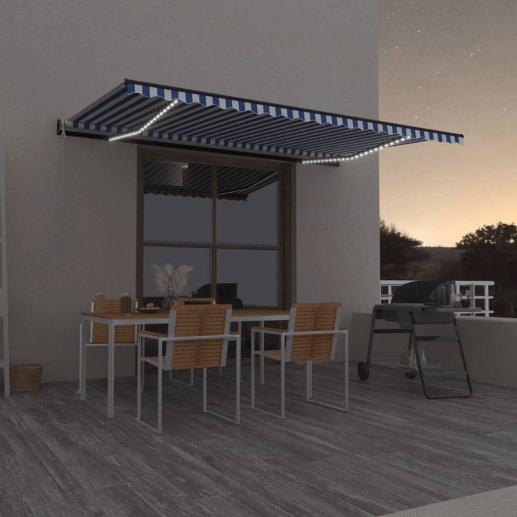 vidaXL Automatische Markise mit LED & Windsensor 500x300 Blau und Weiß
