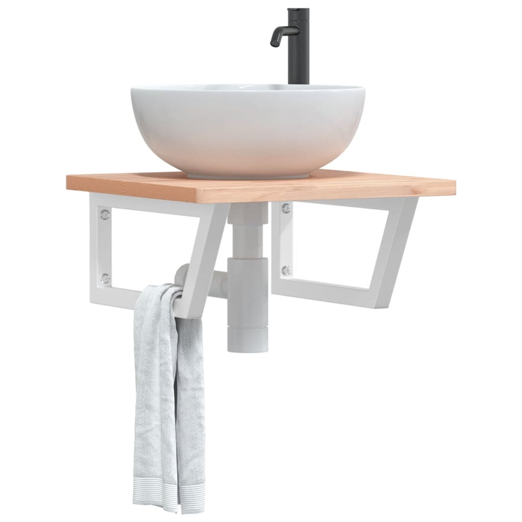 vidaXL Waschbeckenregal Wandmontage Stahl und Massivholz Buche
