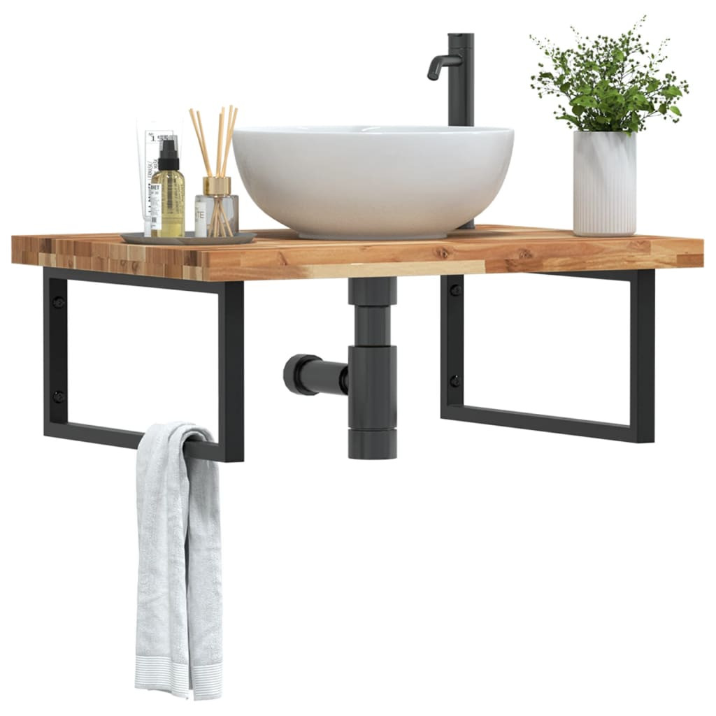 vidaXL Waschbeckenregal Wandmontage Stahl und Akazienholz
