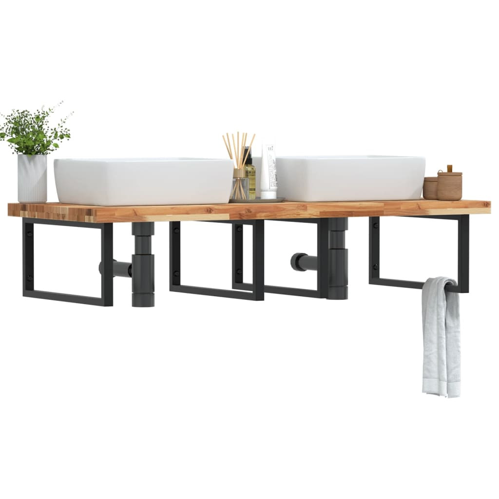 vidaXL Waschbeckenregal Wandmontage Stahl und Akazienholz