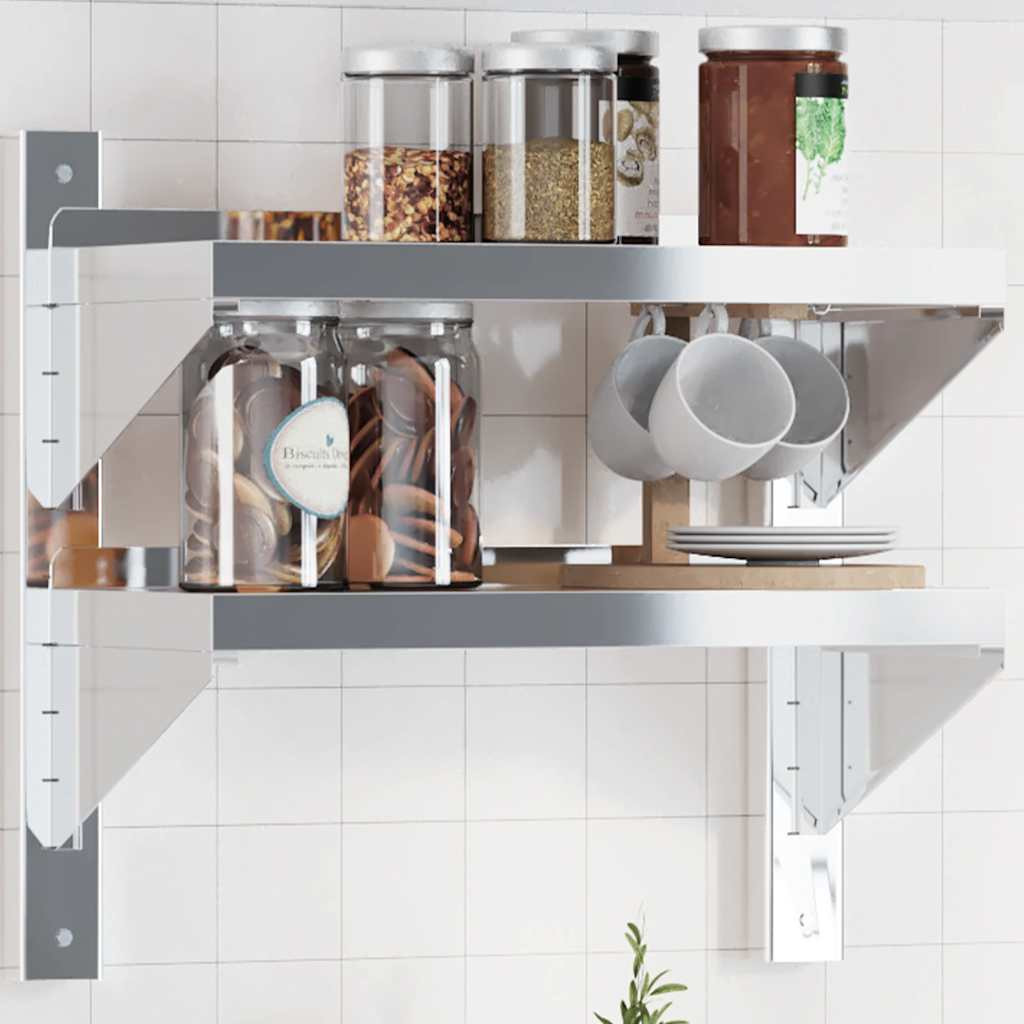 vidaXL Wandregal mit 2 Böden 50x23,5x48 cm Silbern Edelstahl
