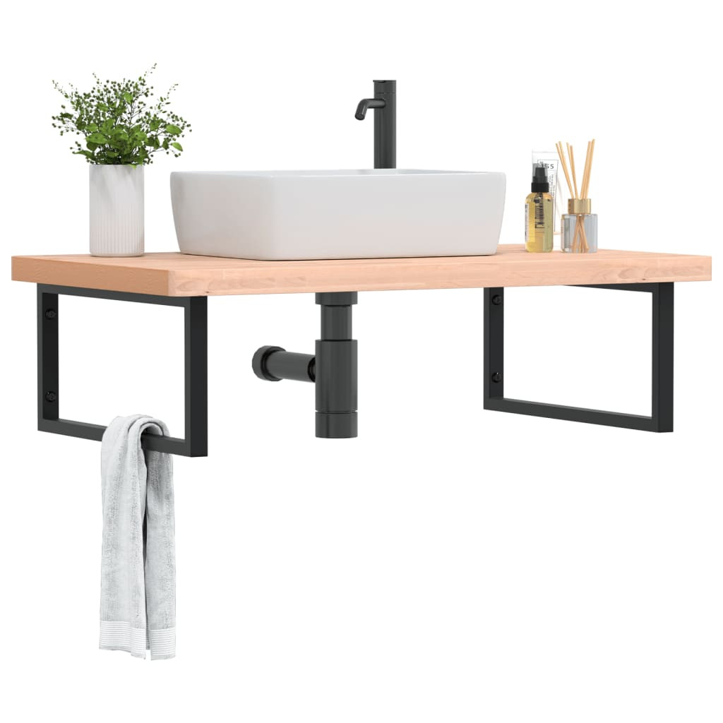 vidaXL Waschbeckenregal Wandmontage Stahl und Massivholz Buche