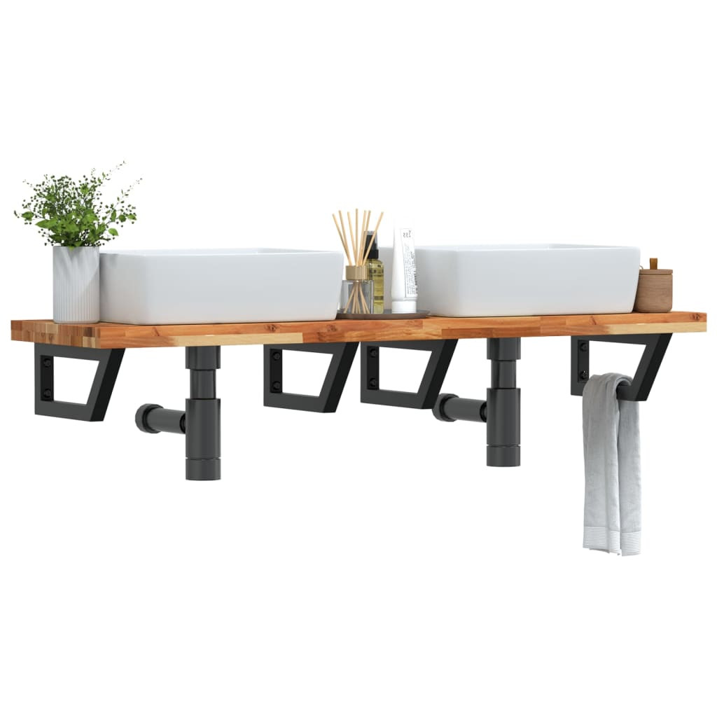 vidaXL Waschbeckenregal Wandmontage Stahl und Akazienholz