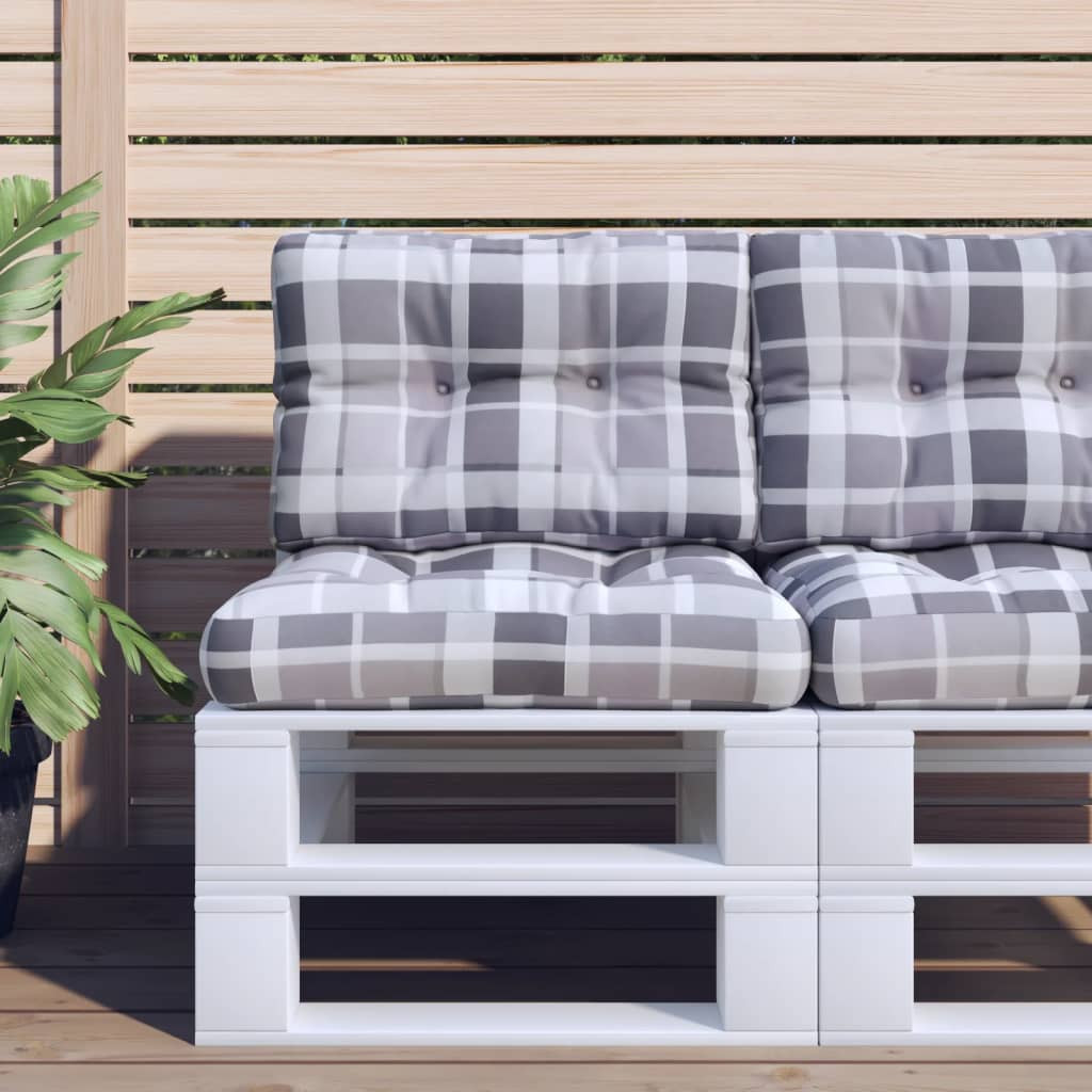 vidaXL Palettenkissen Grau Karomuster 60x40x12 cm Stoff