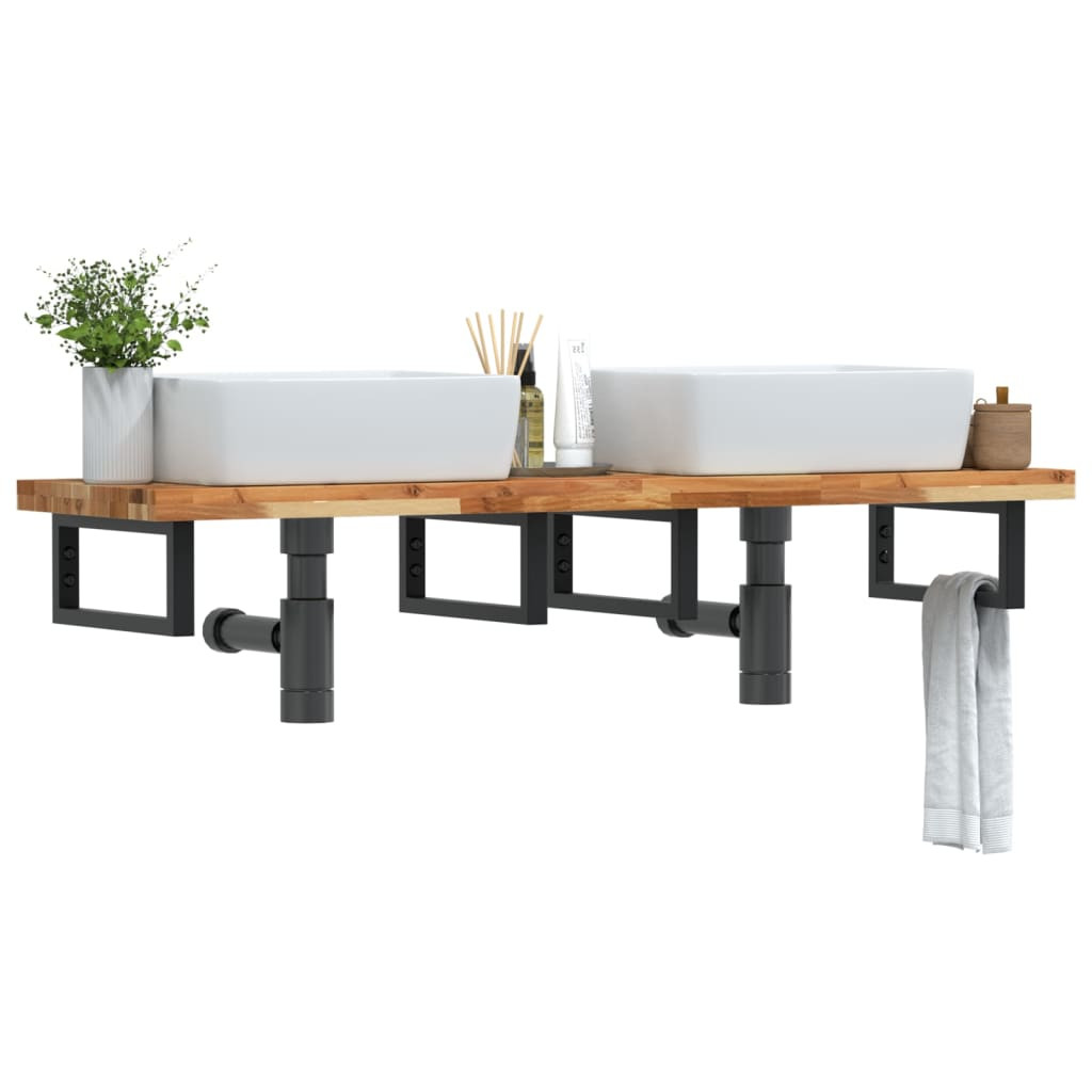 vidaXL Waschbeckenregal Wandmontage Stahl und Akazienholz