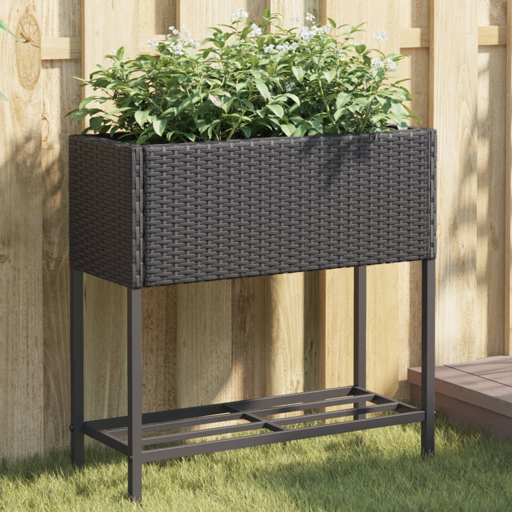 vidaXL Pflanzkübel mit Ablage Schwarz Poly Rattan