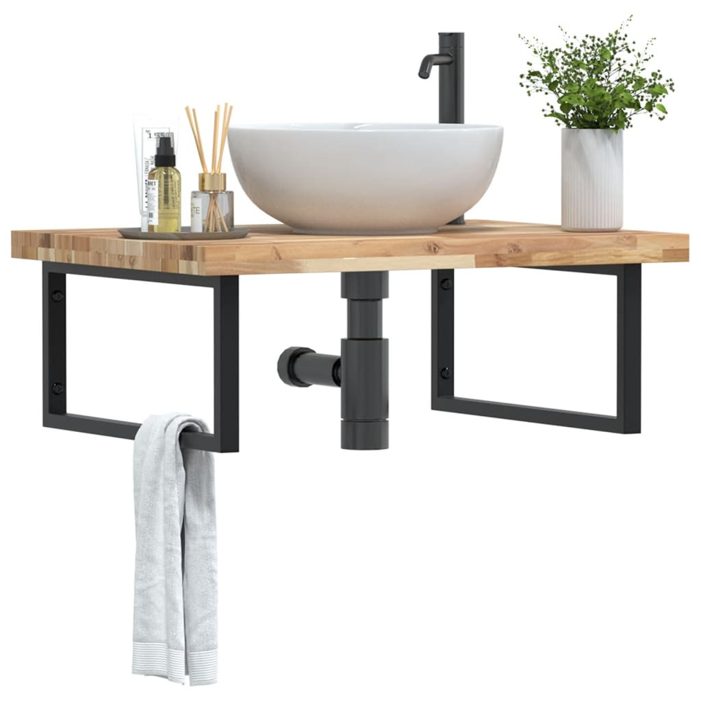 vidaXL Waschbeckenregal Wandmontage Stahl und Akazienholz