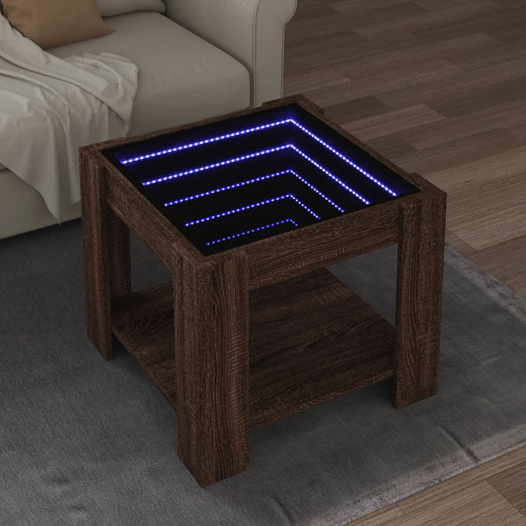 vidaXL LED-Couchtisch Braun Eichen-Optik 53x53x45 cm Holzwerkstoff