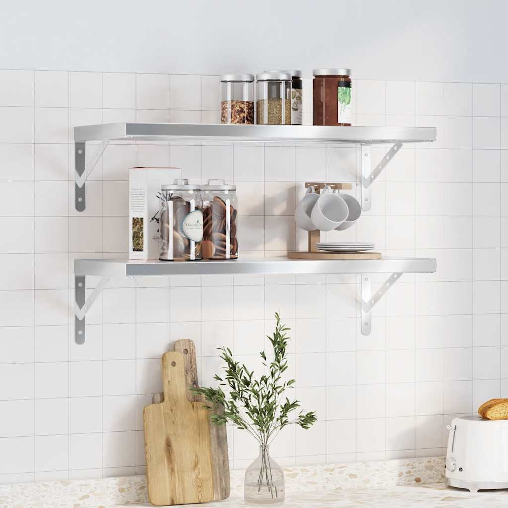 vidaXL Wandregale 2 Stk. 75x30 cm Silbern Edelstahl