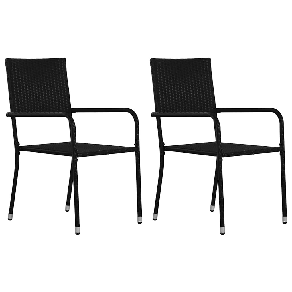 vidaXL Garten-Essstühle 2 Stk. Stapelbar Schwarz Poly Rattan