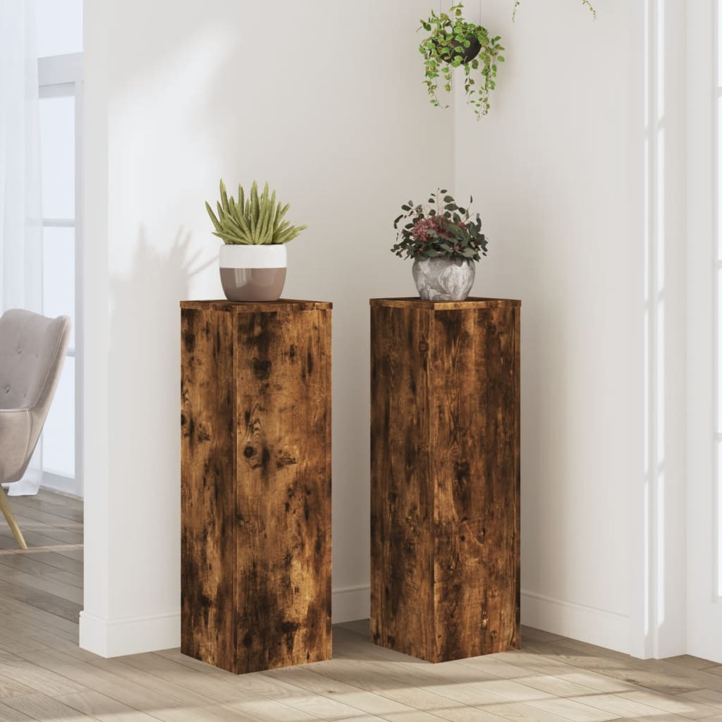 vidaXL Pflanzenständer 2 Stk. Räuchereiche 25x25x80 cm Holzwerkstoff