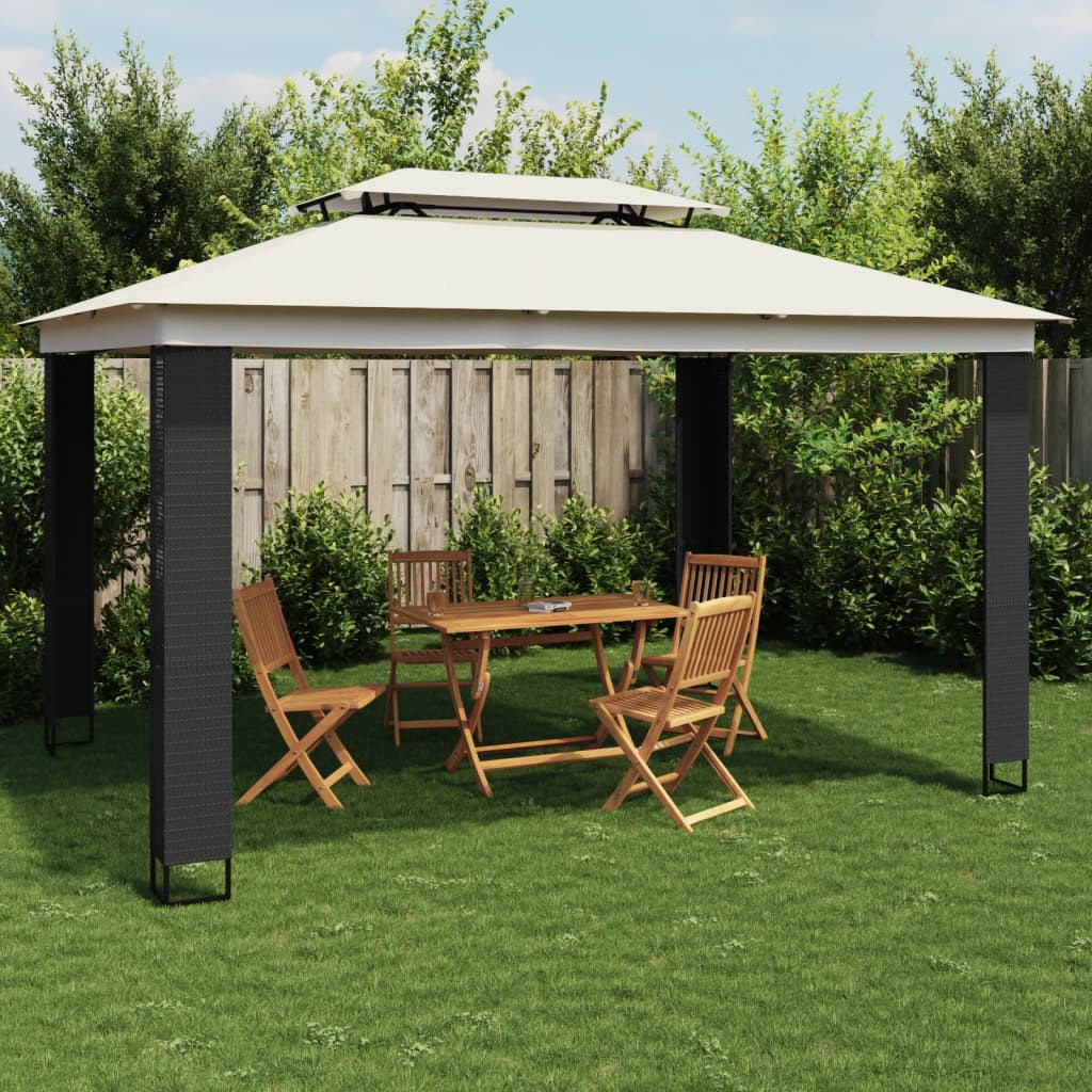 vidaXL Pavillon mit Doppeldach Creme 3,94x2,96 m Stahl