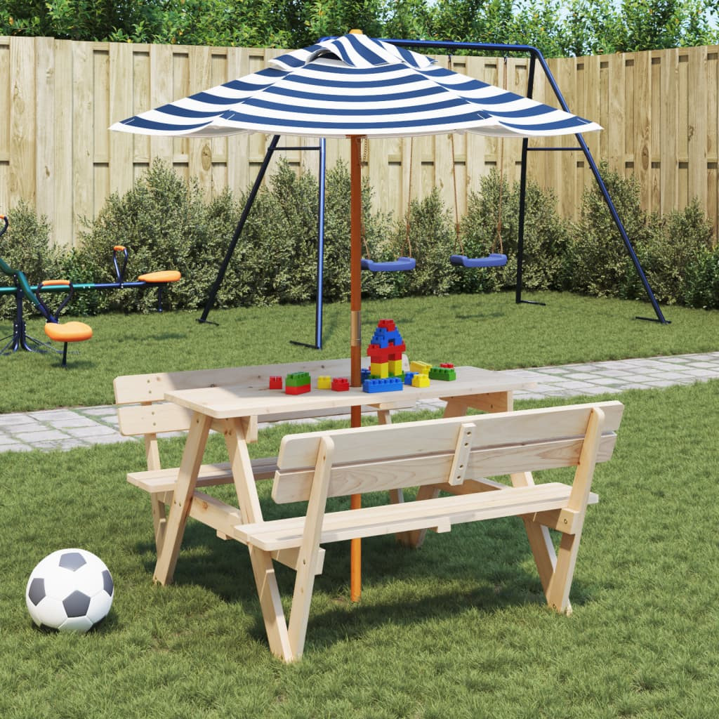 vidaXL Picknicktisch für 4 Kinder mit Sonnenschirm Massivholz Tanne