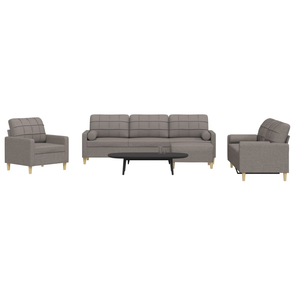 vidaXL 4-tlg. Sofagarnitur mit Fußhocker & Dekokissen Taupe Stoff