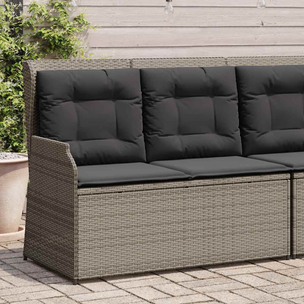 vidaXL Gartenbank Verstellbar mit Kissen Grau Poly Rattan