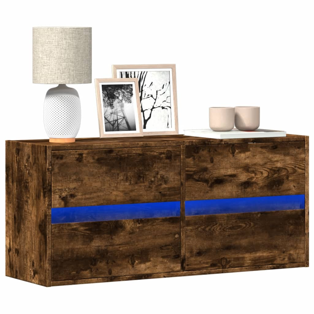 vidaXL TV-Wandschrank mit LED-Beleuchtung Räuchereiche 100x31x45 cm