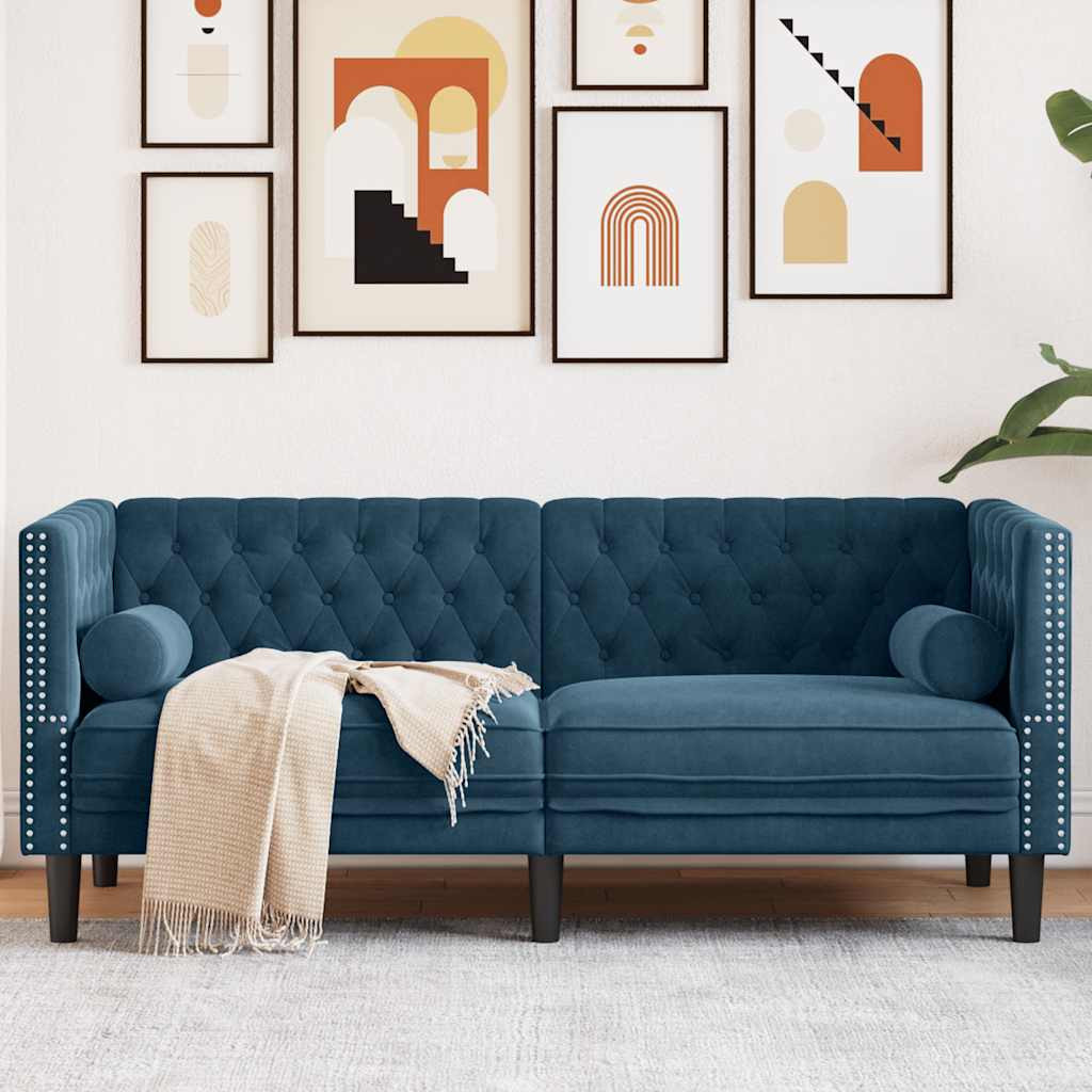vidaXL Chesterfield-Sofa mit Nackenrollen 2-Sitzer Blau Samt
