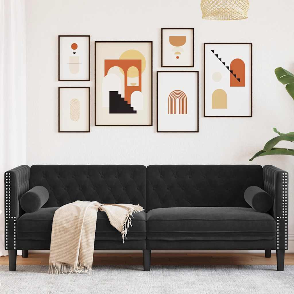 vidaXL Chesterfield-Sofa mit Nackenrollen 3-Sitzer Schwarz Samt