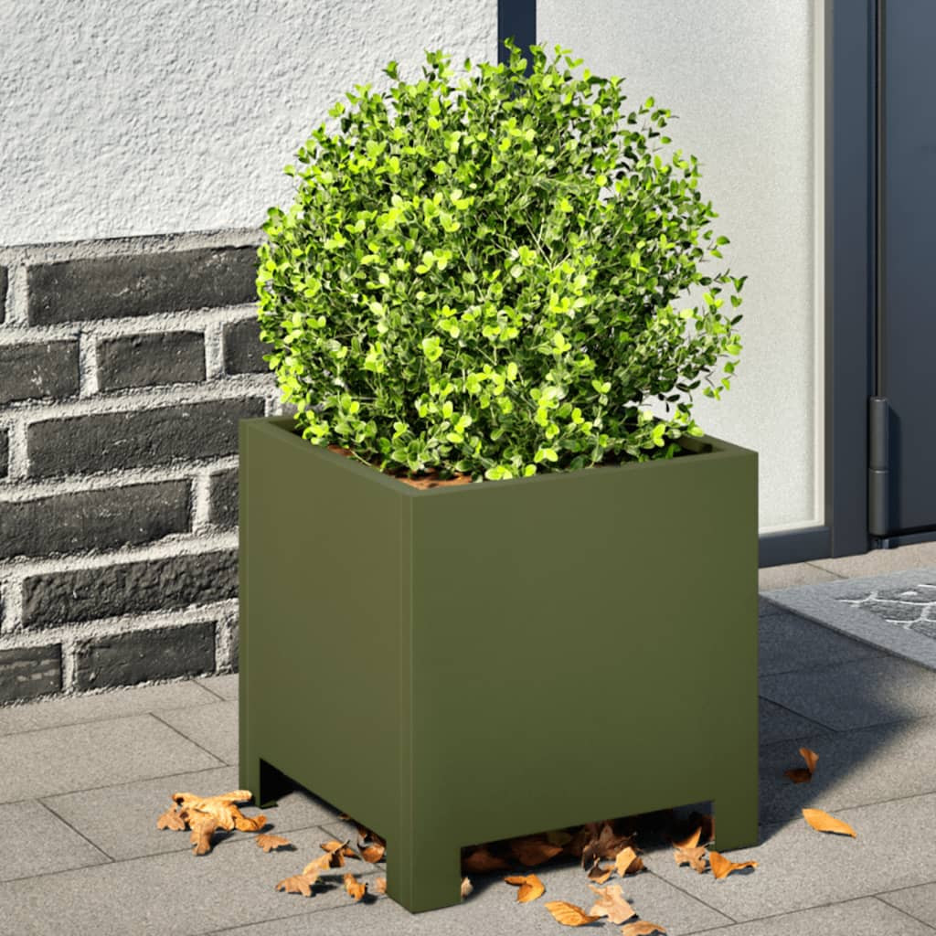 vidaXL Pflanzkübel Olivgrün 30x30x30 Stahl