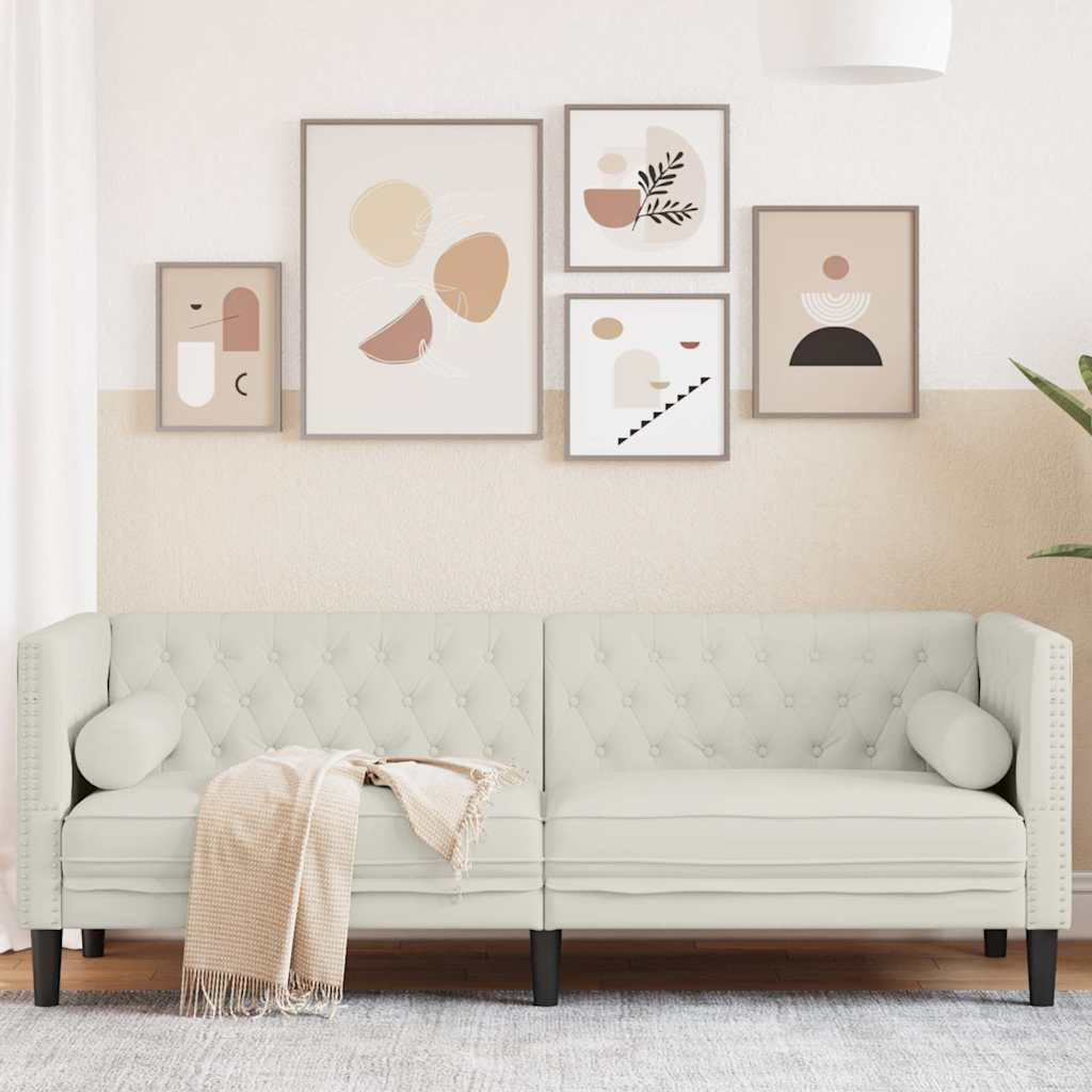 vidaXL Chesterfield-Sofa mit Nackenrollen 3-Sitzer Creme Samt