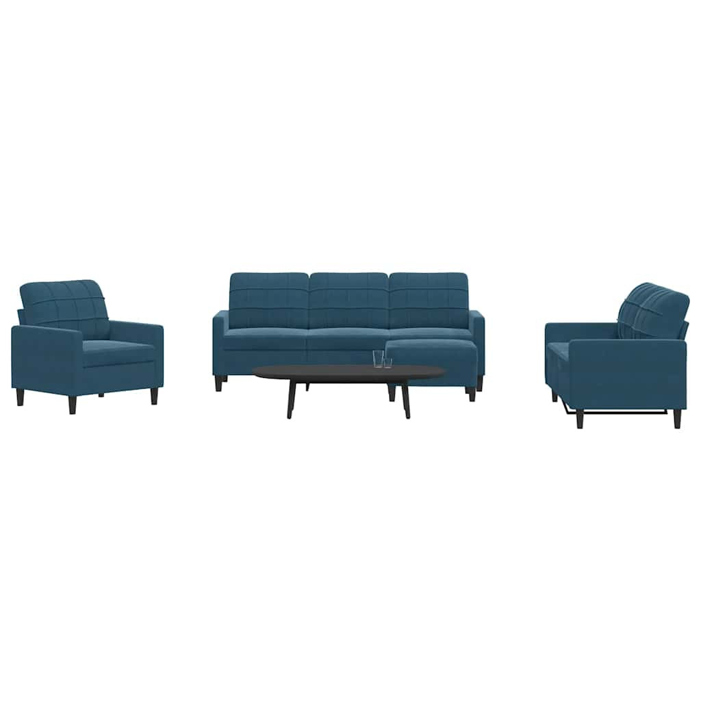 vidaXL 4-tlg. Sofagarnitur mit Kissen Blau Samt