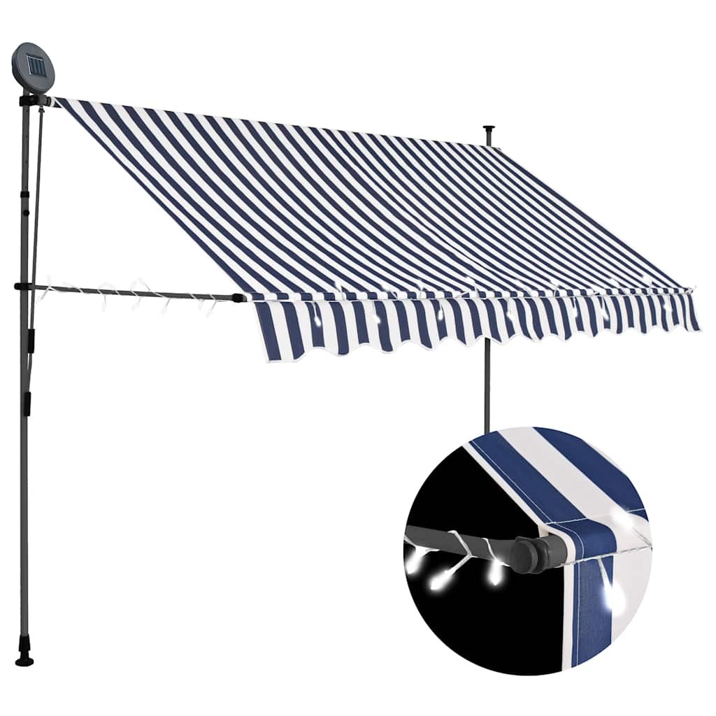 vidaXL Einziehbare Markise Handbetrieben mit LED 300 cm Blau und Weiß