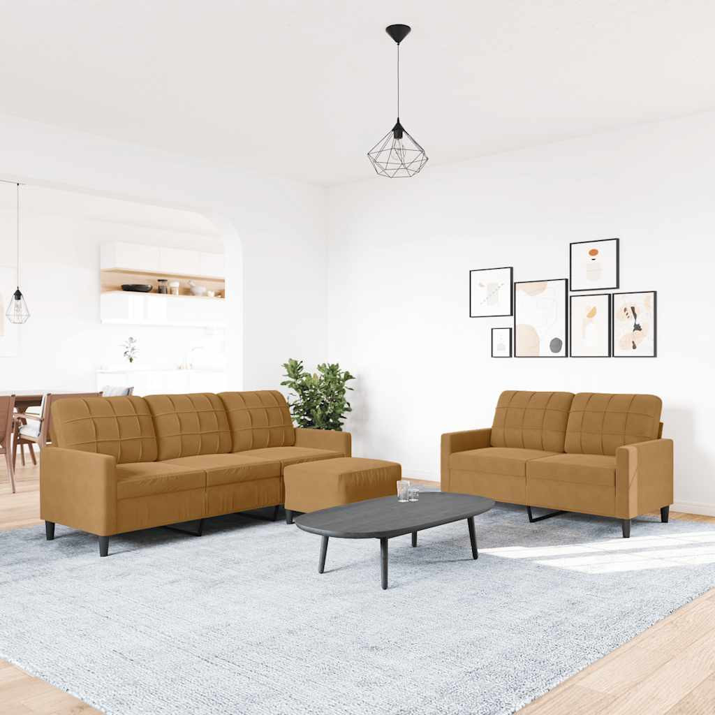 vidaXL 3-tlg. Sofagarnitur mit Kissen Braun Samt