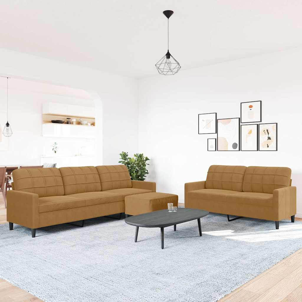 vidaXL 3-tlg. Sofagarnitur mit Kissen Braun Samt
