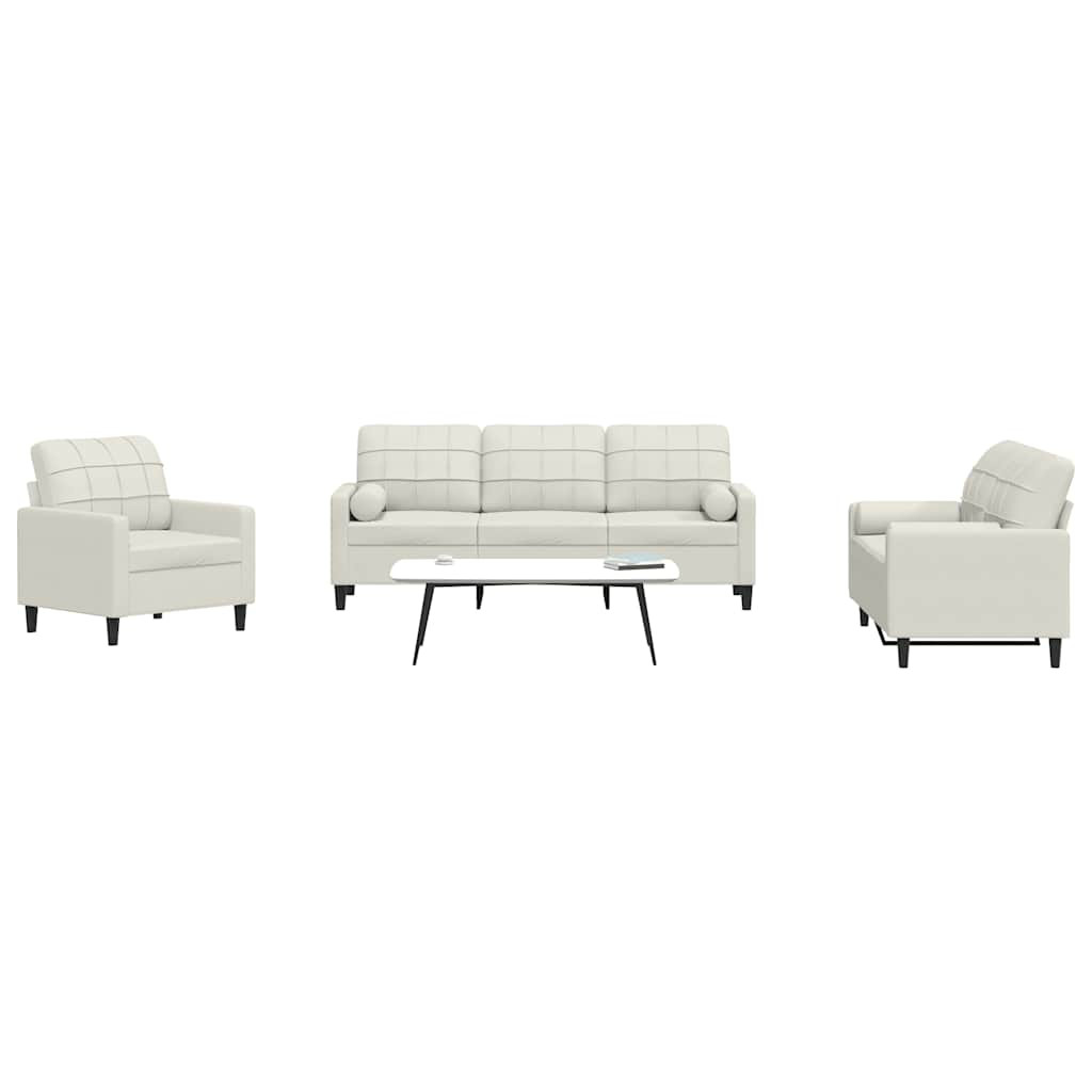 vidaXL 3-tlg. Sofagarnitur mit Kissen und Nackenrollen Creme Samt