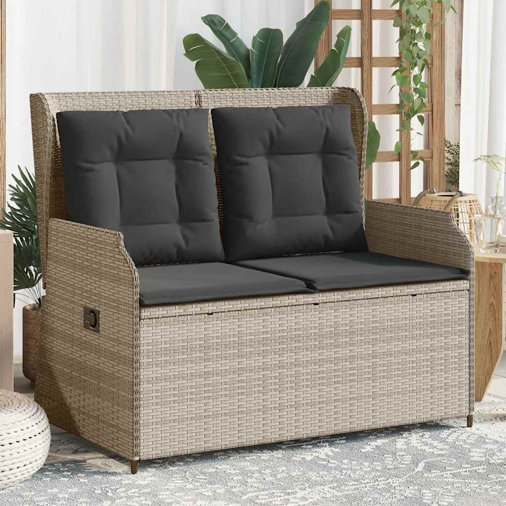vidaXL Gartenbank Verstellbar mit Kissen Hellgrau Poly Rattan