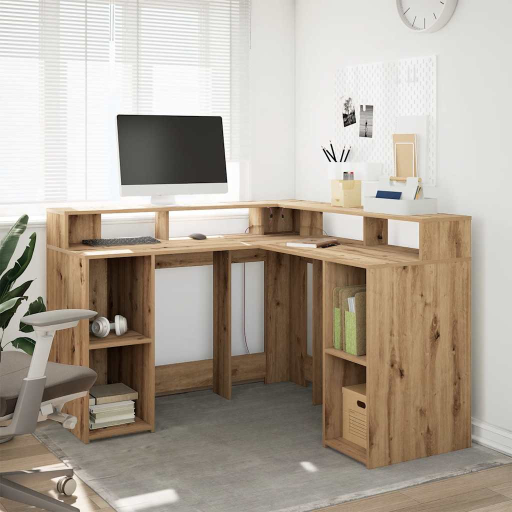vidaXL LED-Schreibtisch Artisan-Eiche 130x130x91 Holzwerkstoff