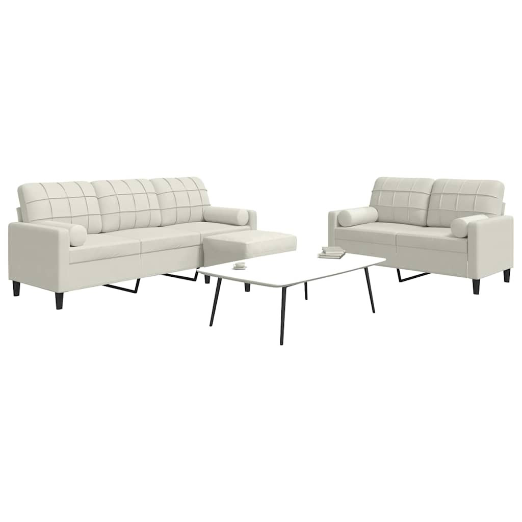 vidaXL 3-tlg. Sofagarnitur mit Kissen und Nackenrollen Creme Samt