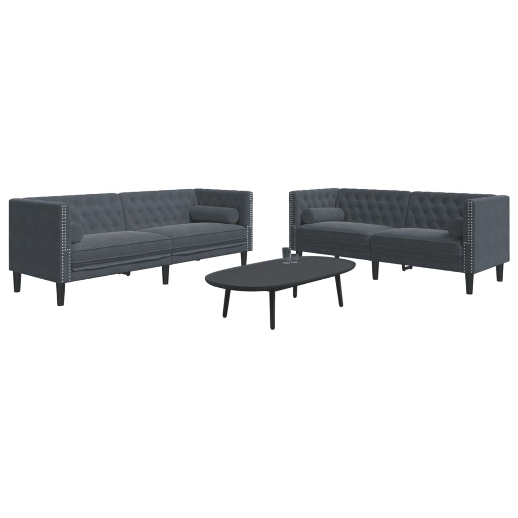 vidaXL 2-tlg. Chesterfield-Sofa-Set mit Nackenrollen Dunkelgrau Samt